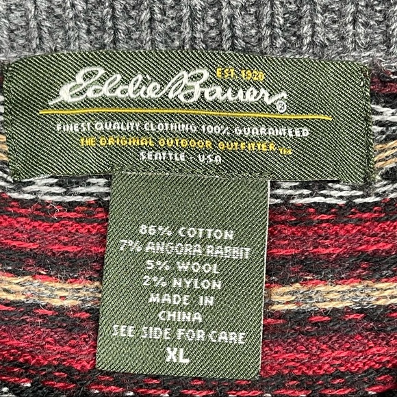 Eddie Bauer Fair Isle Wool Angora Blend Womens Sweater Button Front Cowl Neck XL - Picture 6 of 11